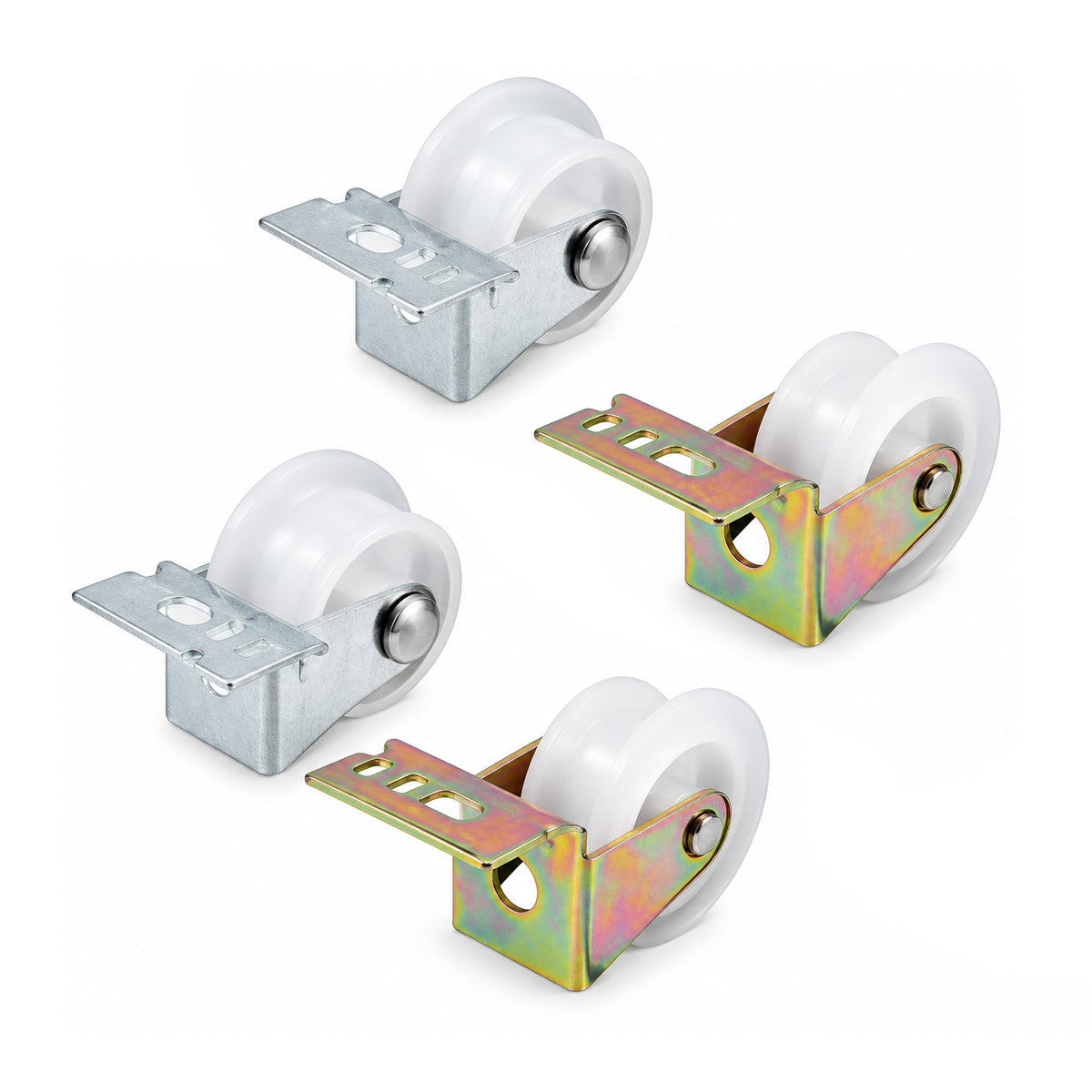 Nylon Drawer Guide Rollers – 1" Wheels with Steel Brackets, Left & Right – 4 Pack