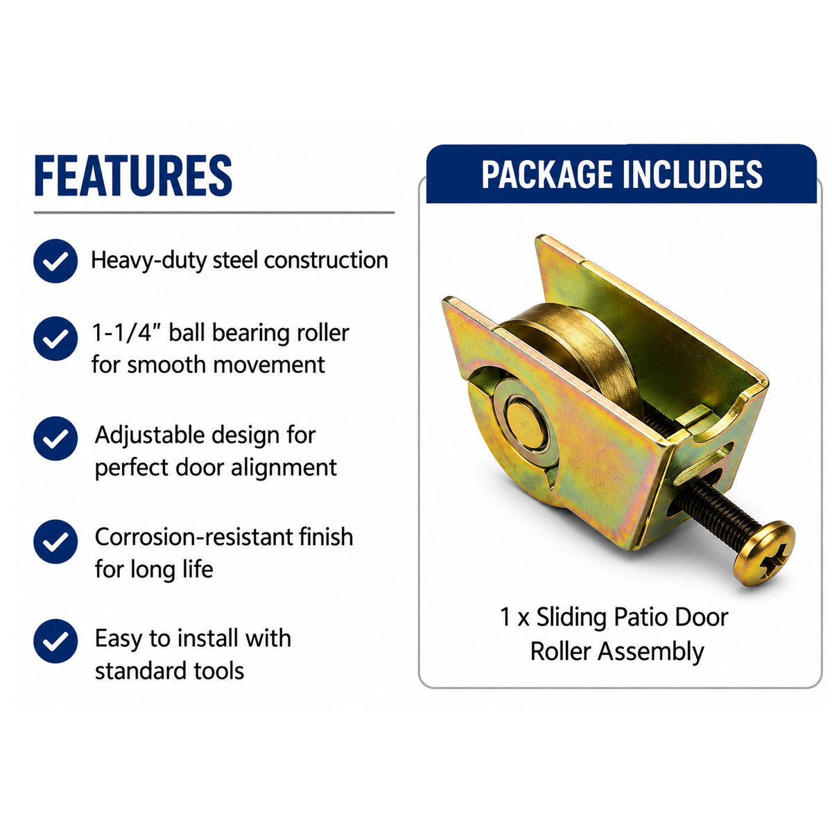 Sliding Glass Door Roller – 1-1/4" Ball Bearing Adjustable Zinc-Plated Replacement