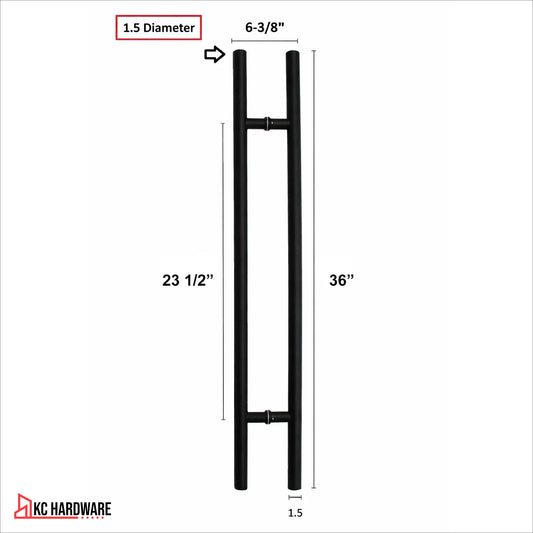 36" Matte Black Stainless Steel Ladder Pull Door Handle, Back-to-Back