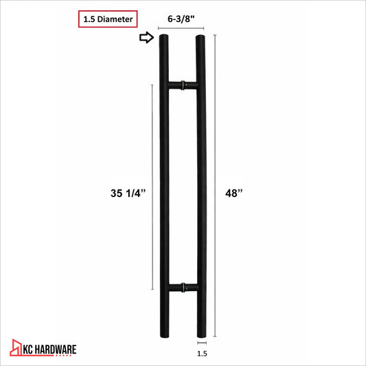 48 in Matte Black Stainless Steel Ladder Pull Door Handle, Back-to-Back