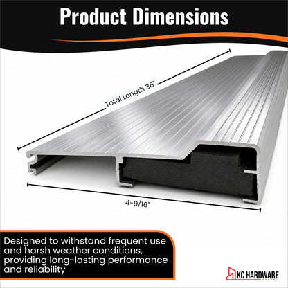 Silver Aluminum Door Threshold with PVC Seal, Available in 32 in x 5-5/8 in, 36 in x 4-9/16 in, and 36 in x 5-5/8 in Sizes