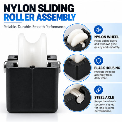 Nylon Sliding Roller Assembly – 17/32" Wheel for Sliding Doors & Windows, Pack of 2