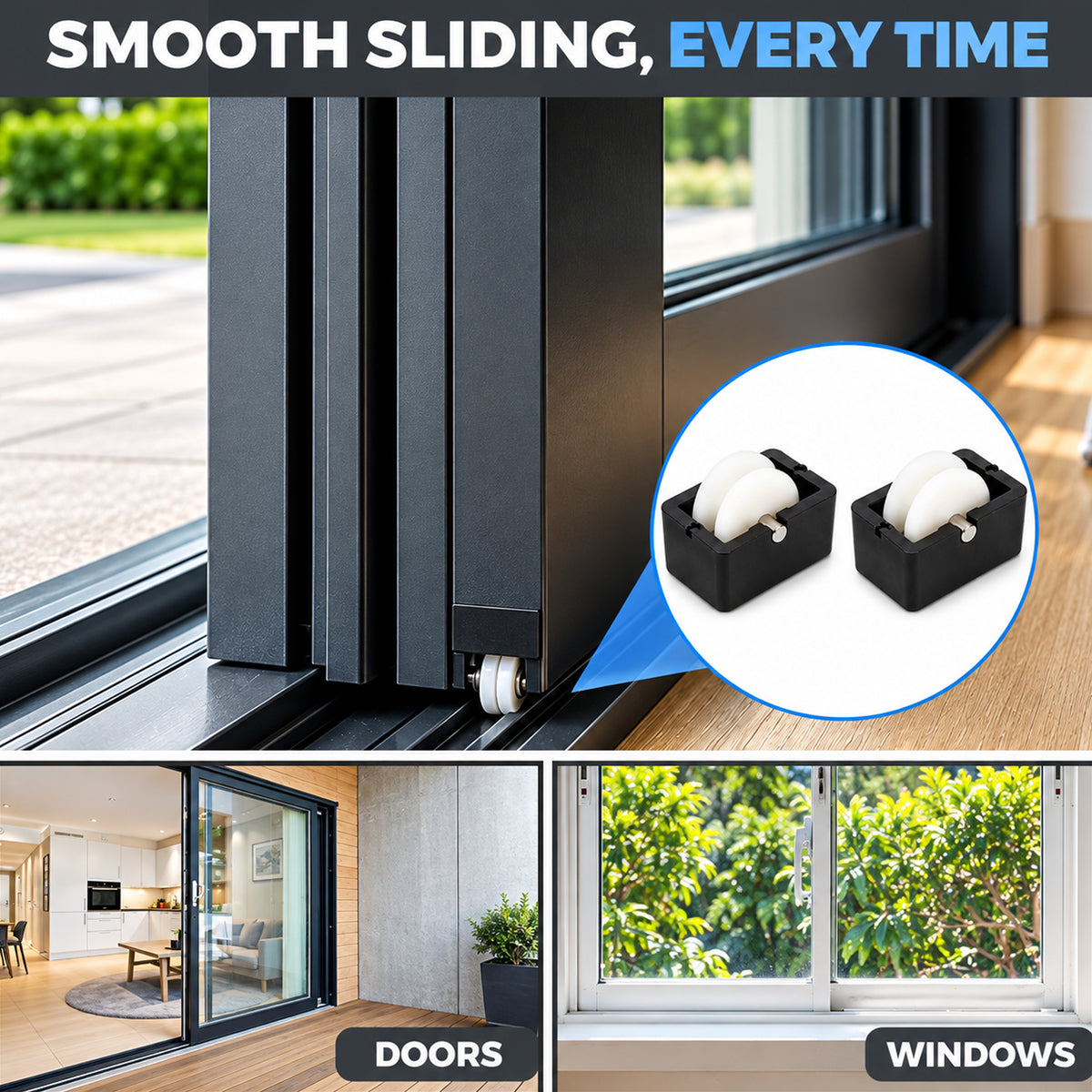 Nylon Sliding Roller Assembly – 17/32" Wheel for Sliding Doors & Windows, Pack of 2