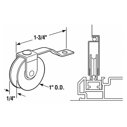 Screen Door Tension Spring Roller – 1" Concave Wheel, 1-3/4" Spring – Pack of 2