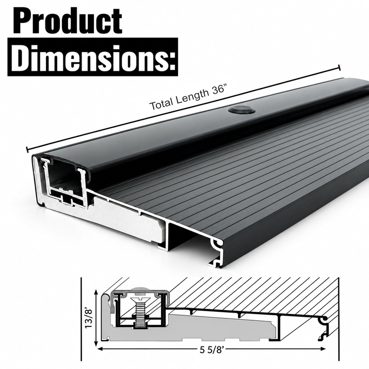 32", 36", 60" & 72" Black Adjustable Aluminum Door Threshold with Hidden Screws