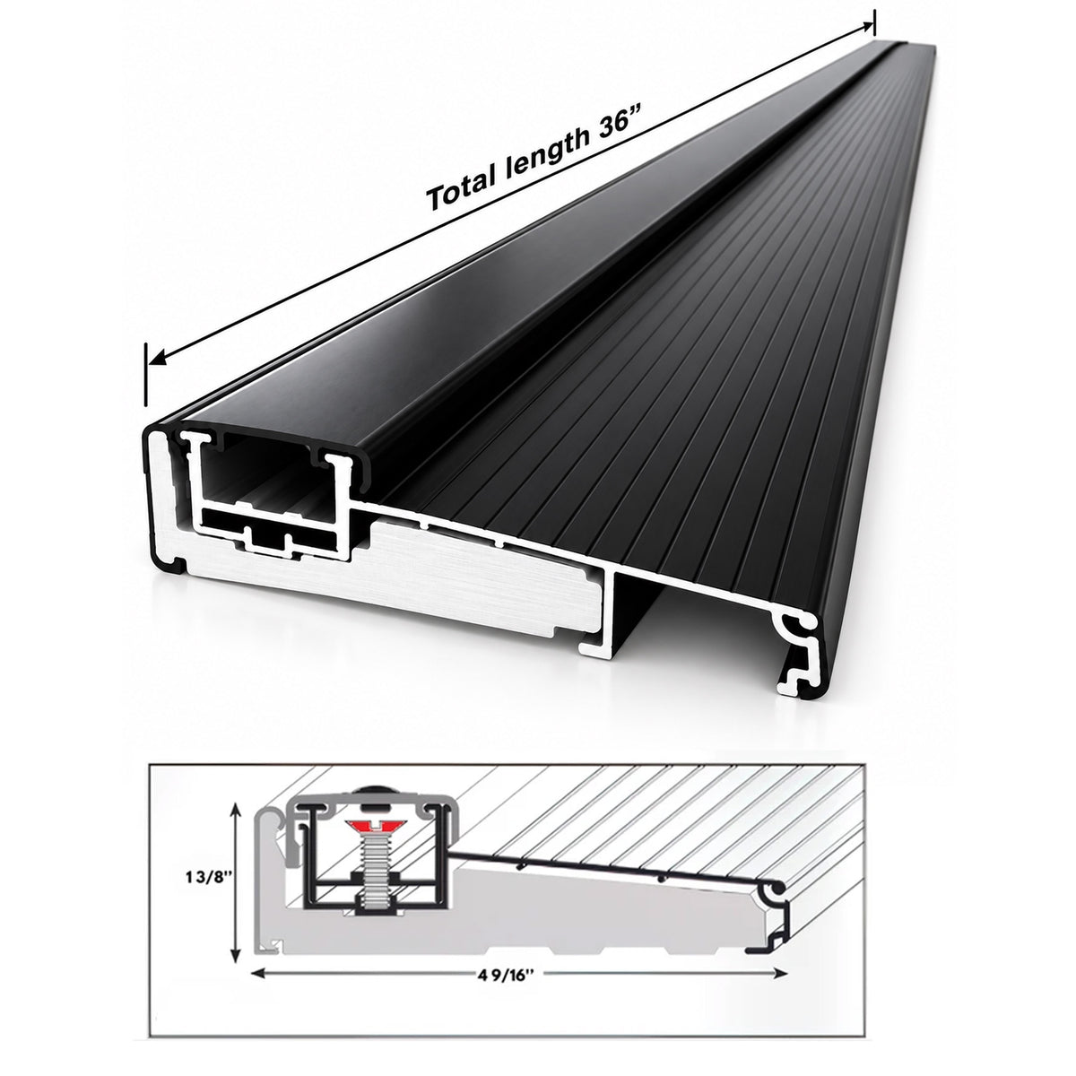 Aluminum Adjustable Exterior Door Threshold, Black, 36 in Length