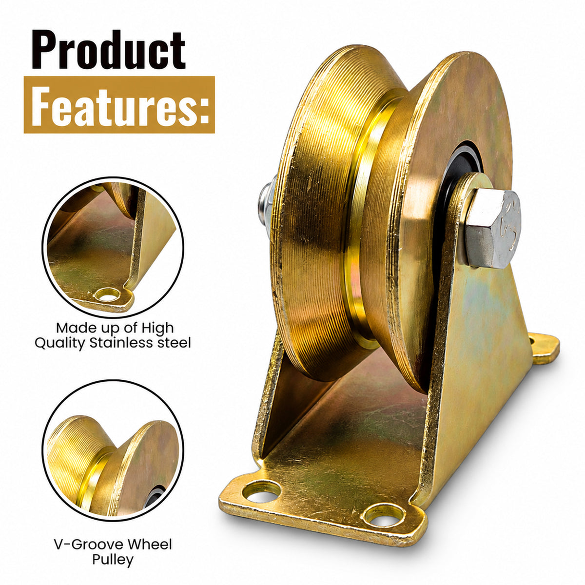 V-Groove Sliding Gate Wheels – 2" Stainless Steel Wheel with Rigid Bracket, 660 LB Capacity – 4 Pack