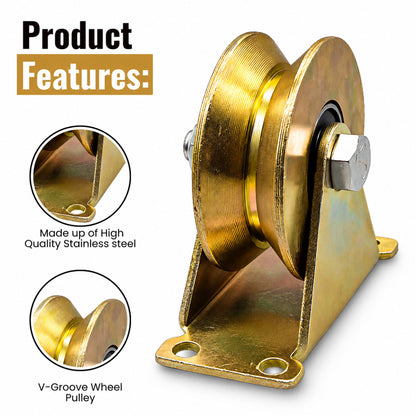 V-Groove Sliding Gate Wheels – 2" Stainless Steel Wheel with Rigid Bracket, 660 LB Capacity – 4 Pack