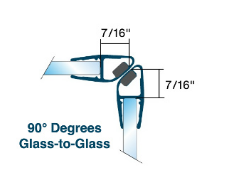 Set of 2 Magnetic Shower Door Seal, 90° Outswing, 3/8" Glass, 95"